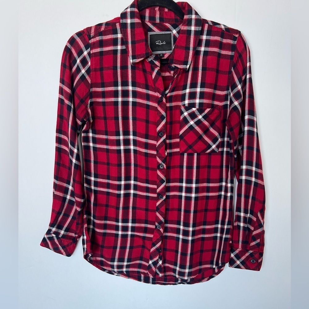 Rails Red Black Plaid Button Down Flannel Pocket